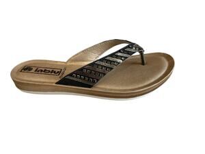 inblu Cushioned Comfort Thong Sandals Black Silver 37